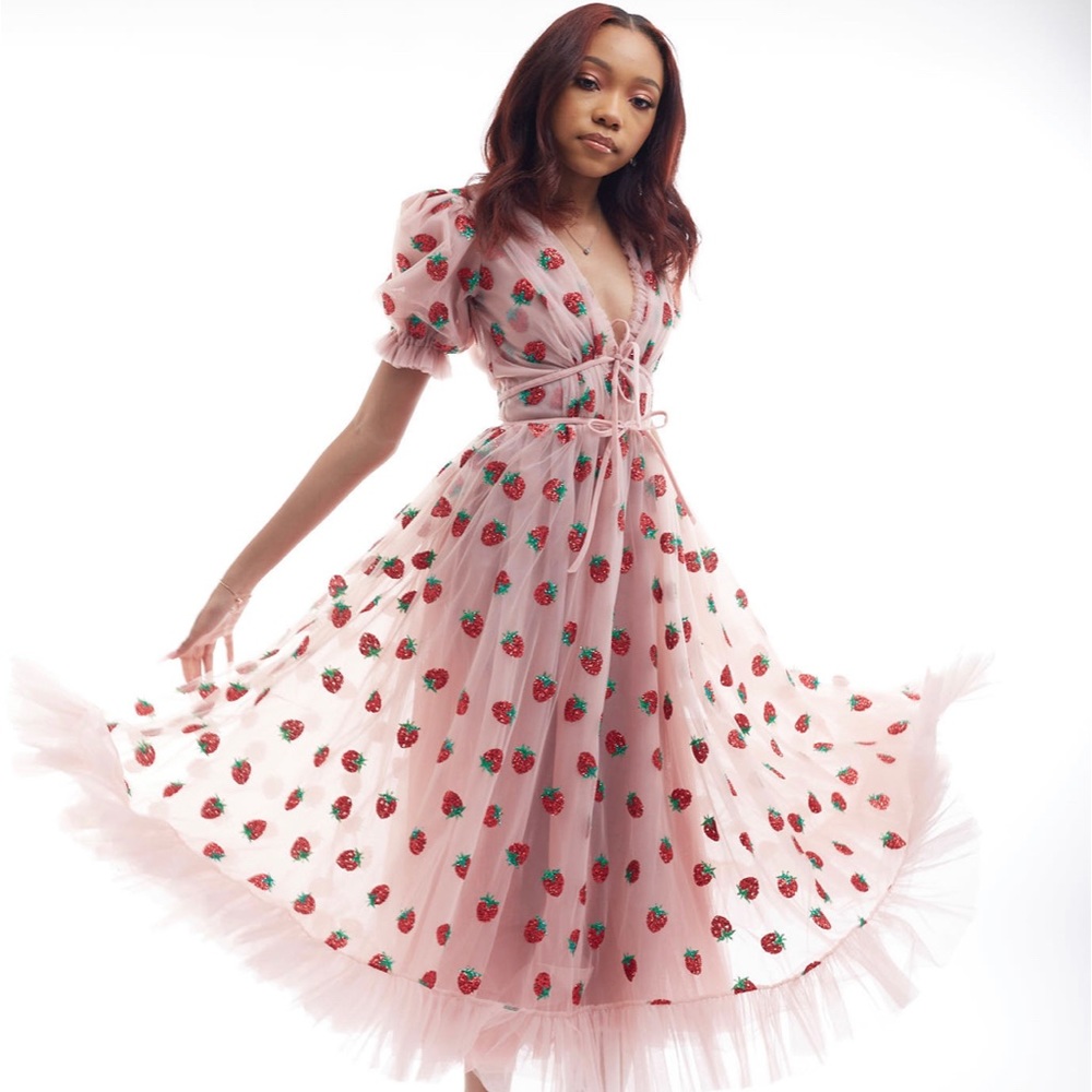 LIRIKA MATOSHI STRAWBERRY MIDI DRESS